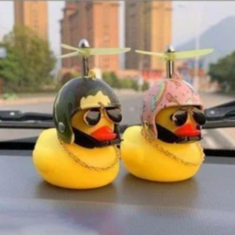 Bicycle Squeaky Duck Animal Helmet and Bicycle Rubber Duck with Squeaking Propellers, Bicycle Car Dashboard Decoration