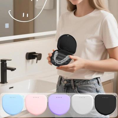 Portable Denture Tray Box Dental Retainer Box Case Plastic Teeth Container Denture Box False Teeth Protective Case With Lanyard