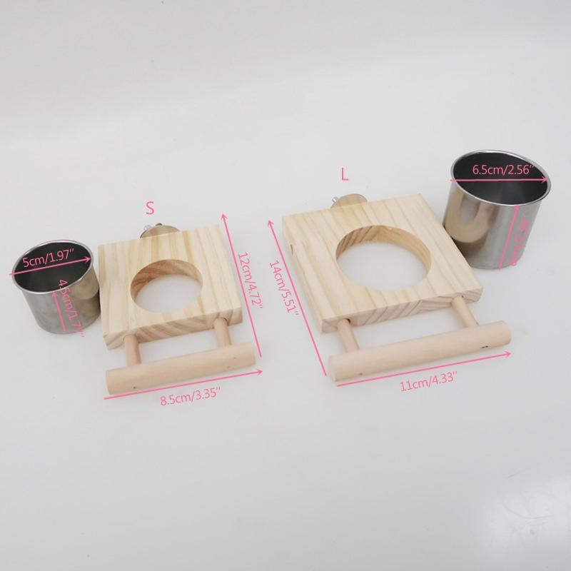 Parrot Feeder Perch for Cage Hanging Bird Feeders with Stainless Steel Food Water Bowl Feeding Cups with Perch Platform