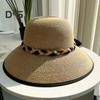 Sommer-Sonnenhut mit breiter Krempe, geflochtenem Seildekor, Strandhut, UV-Schutz, größenverstellbar, Schweißbänder, Damen-Strohhut