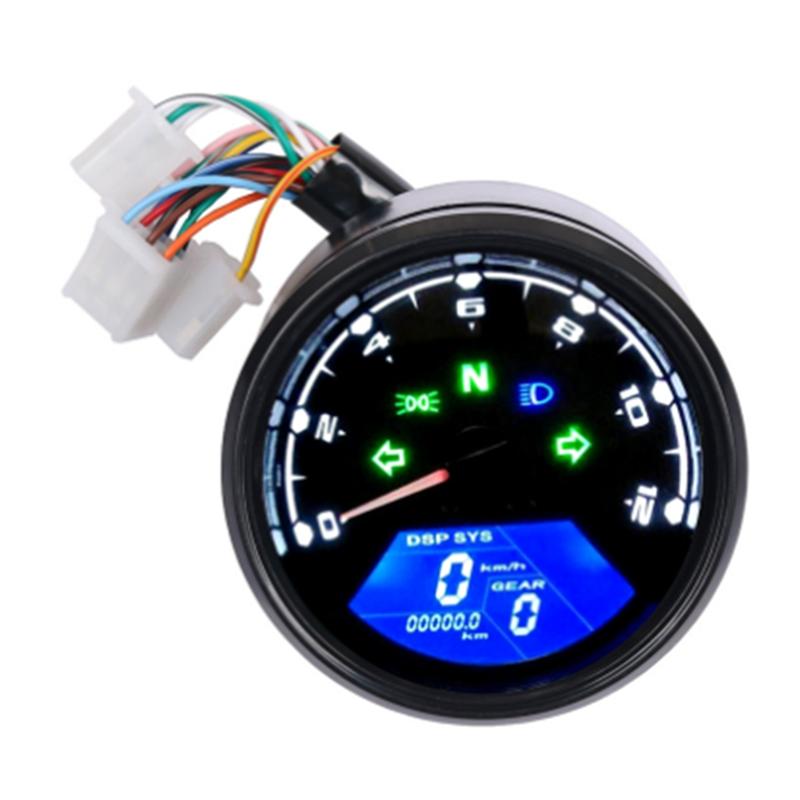 A02K-Motorrad Universal LCD Digitaler Drehzahlmesser Geschwindigkeitsmesser Kilometerzähler Wasserdichtes Messgerät Für Cafe Racer 2 - 4 Zylinder