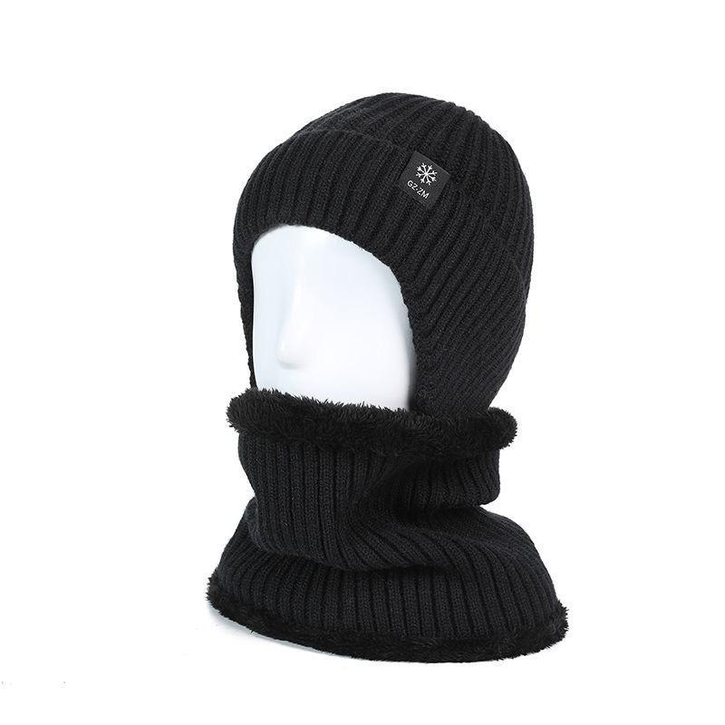 Men's Winter Knitted Woolen Hat with Fleece and Thickened Korean Style Trendy  Warm and Cold-proof Cotton Hat for Cycling In Autumn and Winter