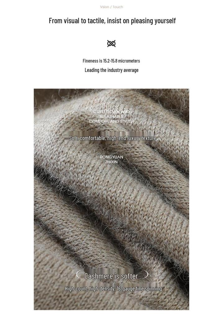 Women's Autumn Winter Cashmere Sweater - Thin, Soft, Fluffy, Fine-Spun, Round Neck, Versatile 16-Pin Knit