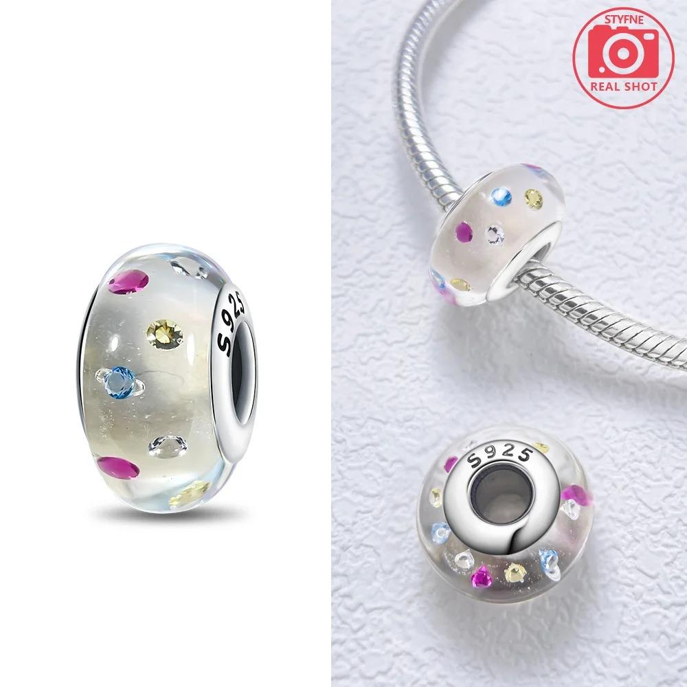 Original Rosa Glasperlen Blaue Romantische Perlen 925 Silber Charms für Frauen DIY Schmuckherstellung Armband Passend