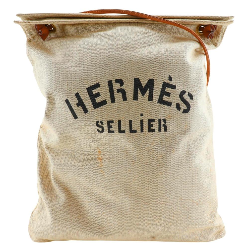 

HERMES Alain GM Shoulder Bag beige canvas unisex Used