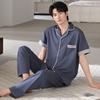 Pure cotton pajamas men's summer lapel short-sleeved trousers 1011 new thin suit men's summer casual loungewear