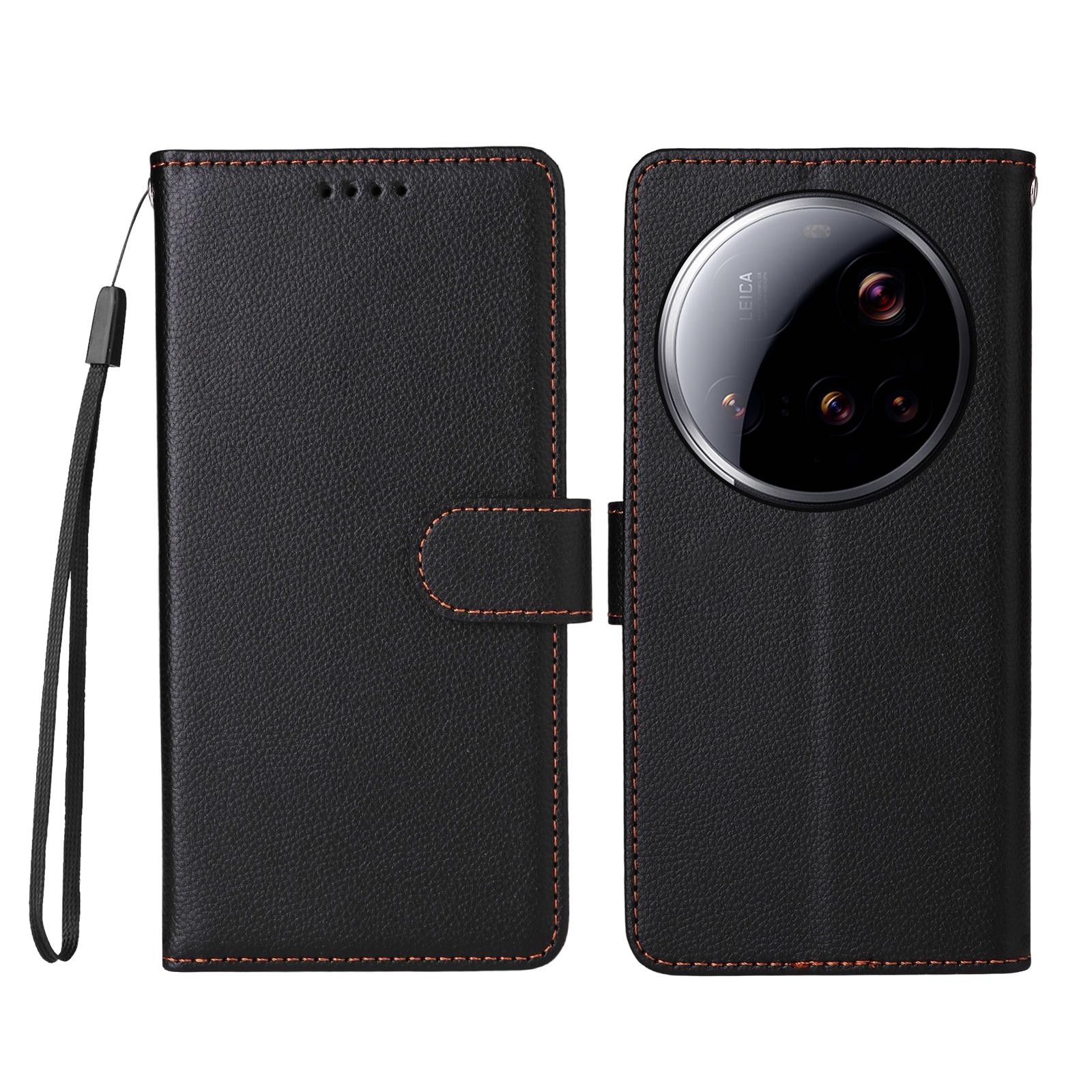 

For Xiaomi 15 Ultra Case RFID Blocking 3 Card Slots PU Leather Phone Cover with Wrist Strap Black