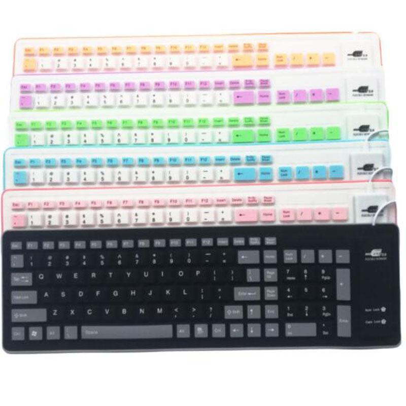 103 Keys Portable USB Keyboard Flexible Waterproof Soft Color Silicone Gaming Keyboard Tablet Foldable Laptop Computer Keyboard