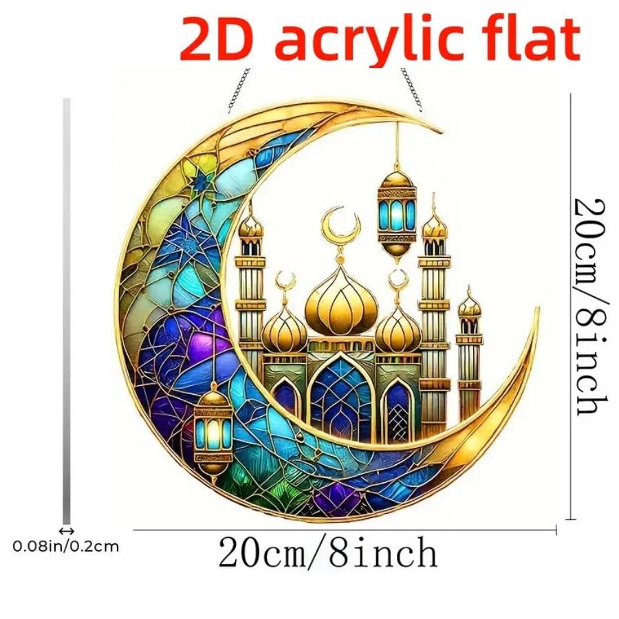 1 Stück Naher Osten Ramadan Scheibe Anhänger Arabisch Eid al Fitr Acryl Halbmond Moschee Haus Garten Fenster Außen Dekoration Anhänger