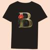 Gold Flower Letter 3D Printing Series Women's Black T-shirt Casual Large Top