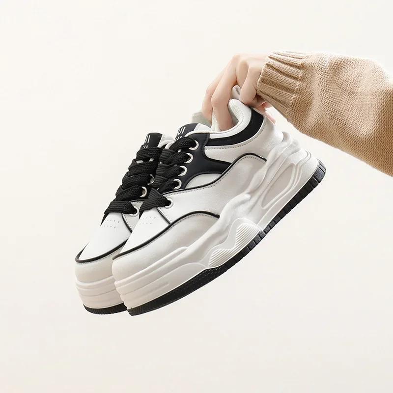 Women's Sneakers Spring Autumn Lace Up Anti Slip Comfortable Height Increasing Casual Shoes Students Korean White Shoes