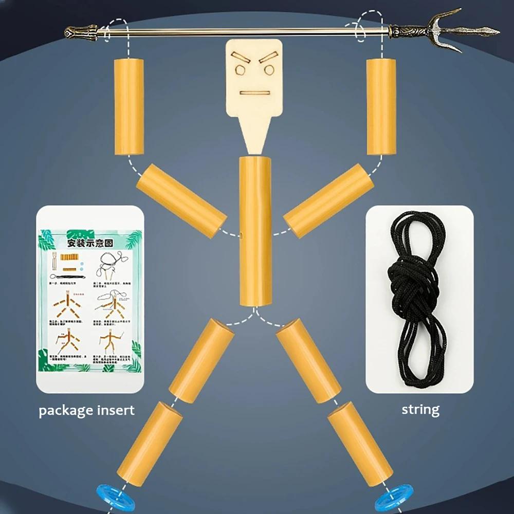 DIY Small Bamboo Man Two Player Battle Fun Interactive Party Games Educational Toy Desktop Thread Puppet Games Competition