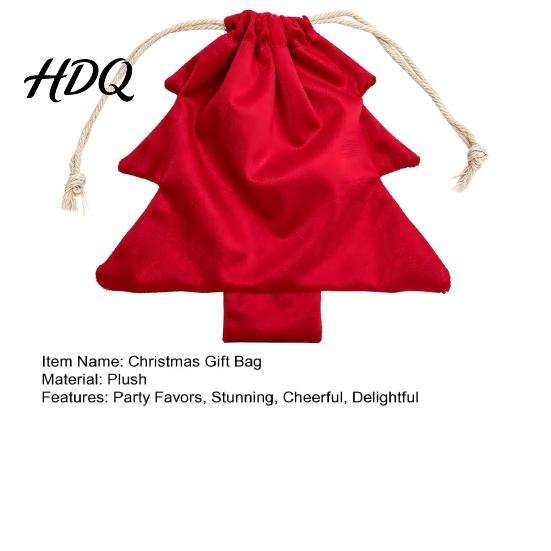 Gift Wrapping Bags for Christmas Tree Drawstring Presents Bag Reusable Plush Pouch Decorative Pendant Shaped Holiday Favors Bag Candy