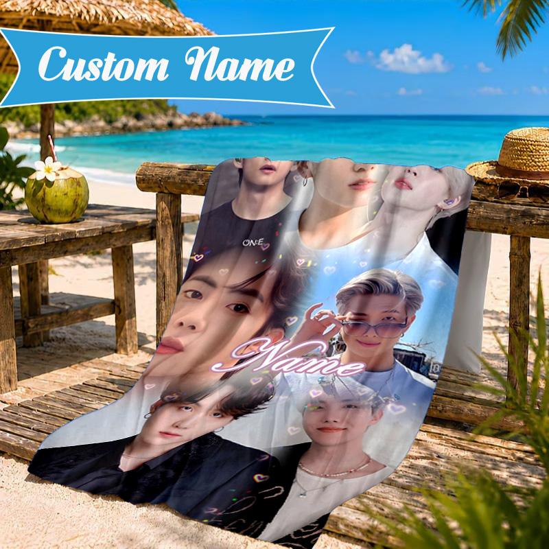 Custom Name K-pop Stars Friends Beach Towel Microfiber Beach Towel, Lightweight and Quick-Dry, for Summer Travel, Swimming Pool Gift