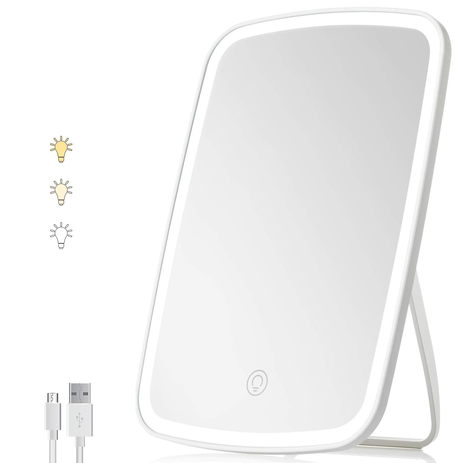 

Cunsieun перезаряжаемое косметическое зеркало со светодиодной подсветкой, портативное сенсорное настольное светодиодное складное регулируемое зеркало для макияжа белый