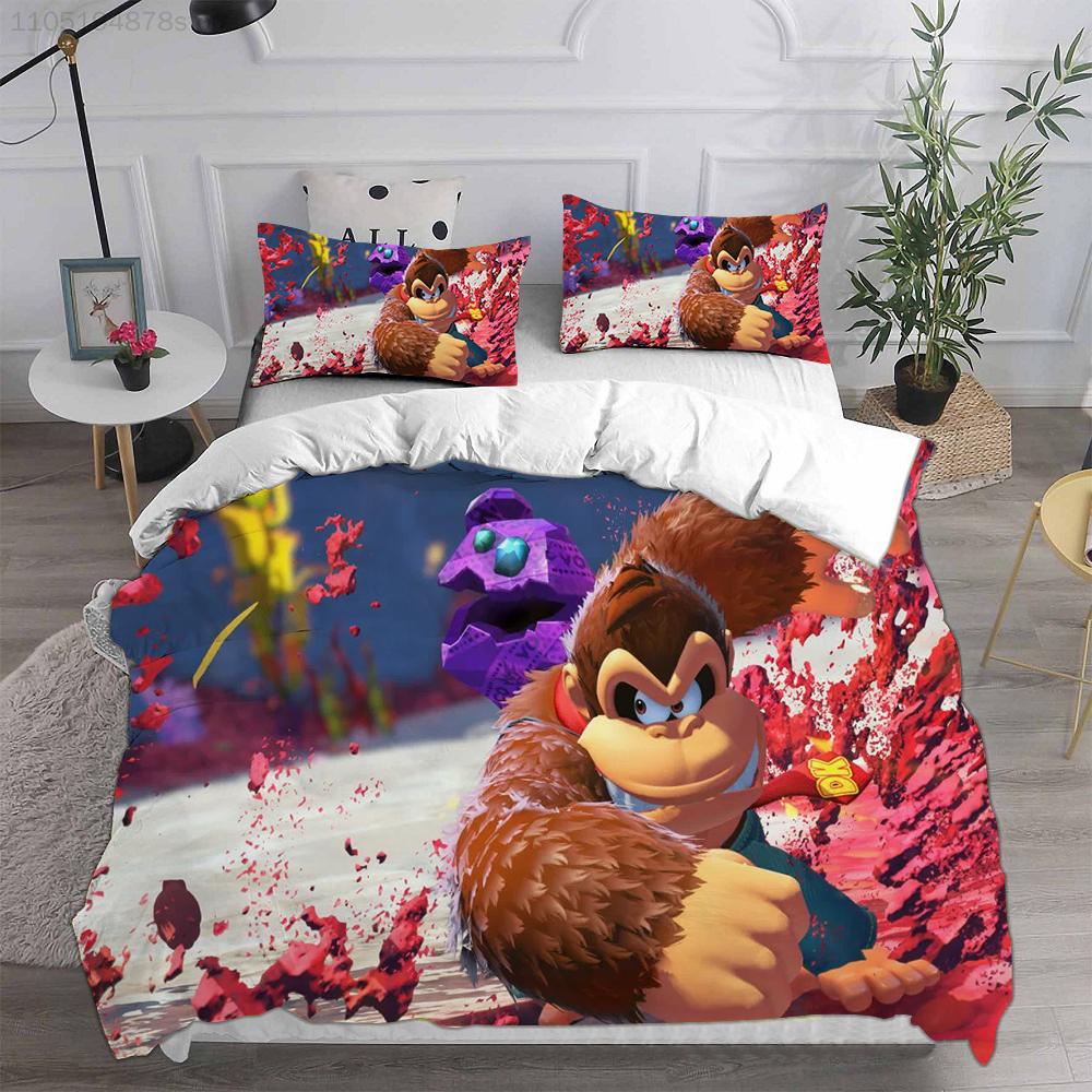 D-Donkey K-Kong B-Bananza Beddengoed Sets Enkele/Tweepersoons/Dubbele Maat Dekbedovertrek Set 2/3 Delige Sets Cadeaus voor Gamer Kinderen Volwassen Maat