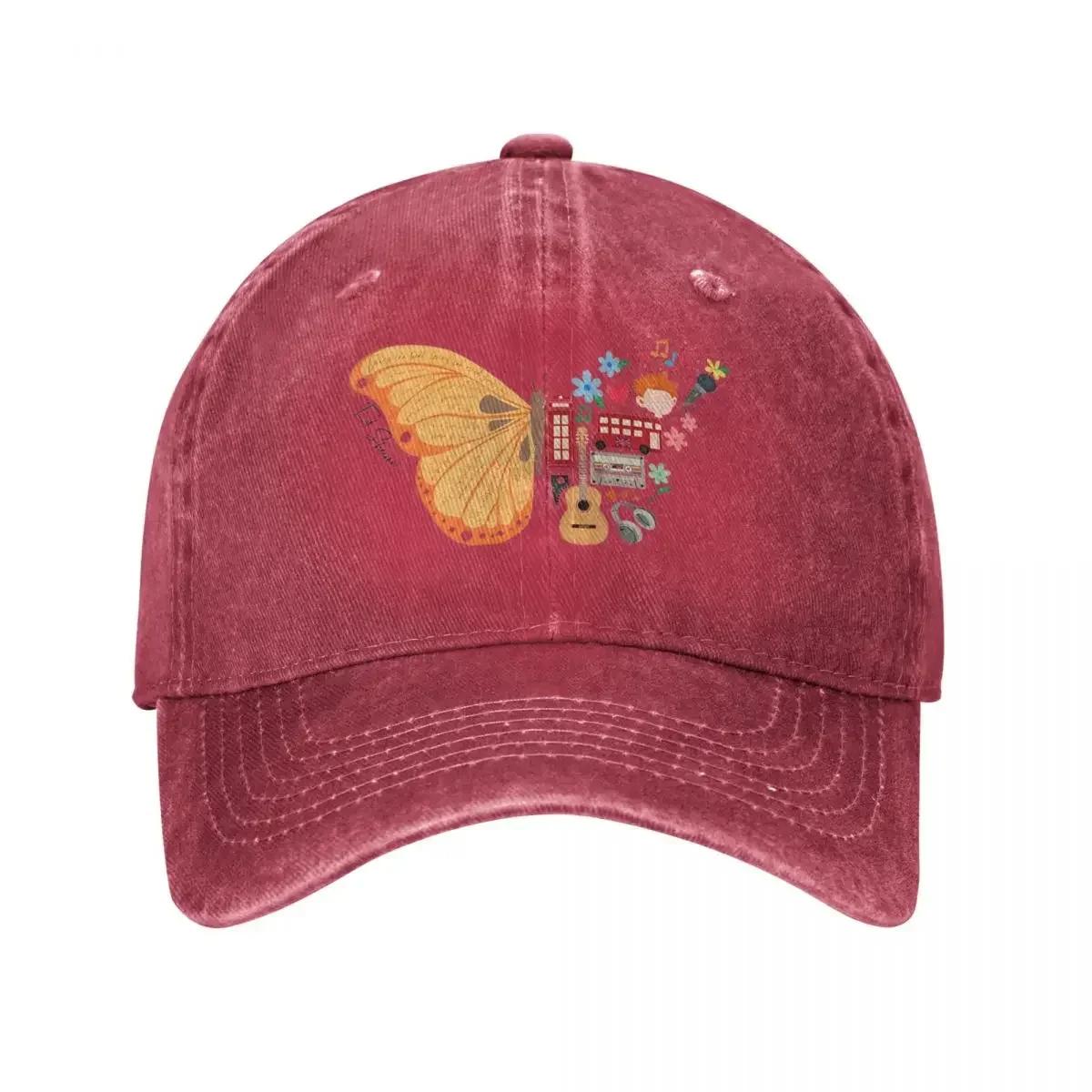 Ed Sheerans Music Butterfly England Guitar Unisex Women Baseball Cap Distressed Denim Washed Hats Outdoor Summer Gift Snapback Hat One Size