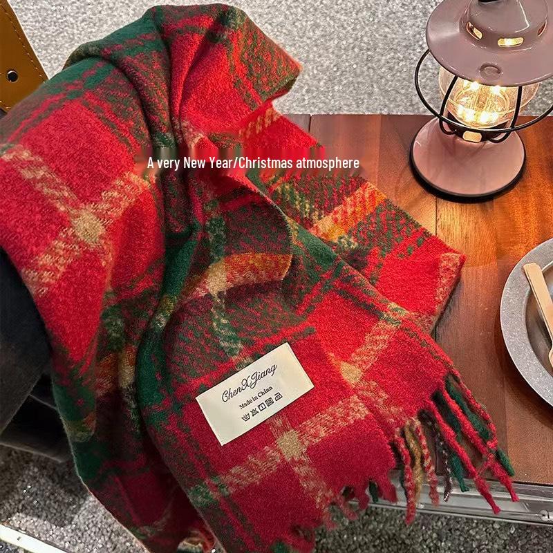 Korean-Style Plaid Cashmere-Inspired Scarf: Warm, Versatile Winter Shawl for Women