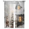 Weihnachtszwergwald, Schneeszene, Ölgemälde, transparente Vorhänge, moderner Gaze-Vorhang für Wohnzimmer, Schlafzimmer, Voile-Garn-Vorhänge