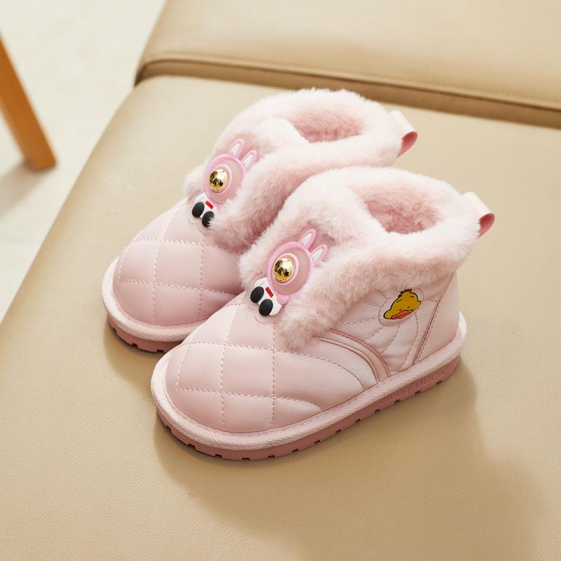 

2025 Girls Waterproof Leather Snow Boots with Velvet Lining - Warm, Anti-Slip, Fashionable Winter Cotton Footwear Bulk Price (6 pairs or more) рожевий