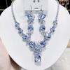 Luxury Butterfly Pendant Jewelry Set Earring Pink Necklace For Women Bridal Wedding Exquisite Fashion Zircon Party Banquet Gift