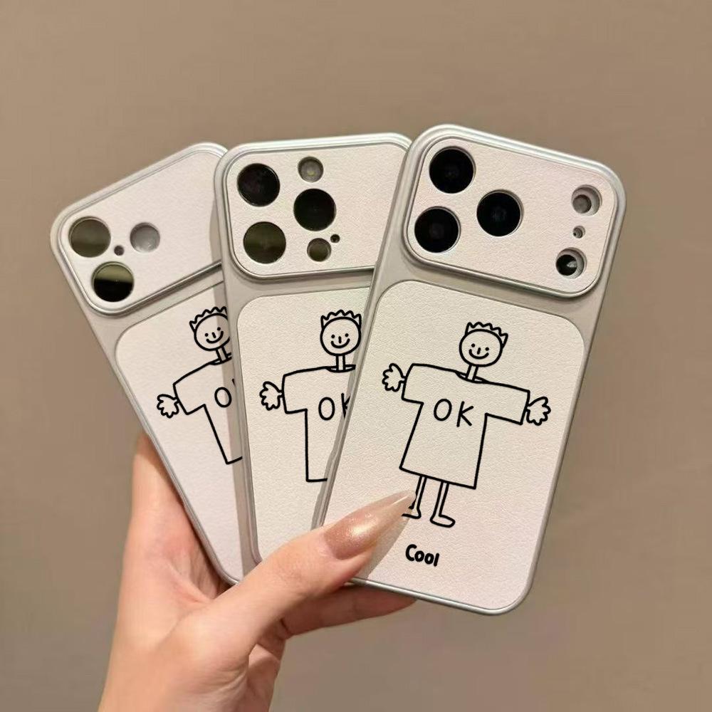 Simple and Childlike Hand-painted, Suitable for iPhone17 Large Window 16promax Mobile Phone Case 15 Fine Holes 14 All-inclusive