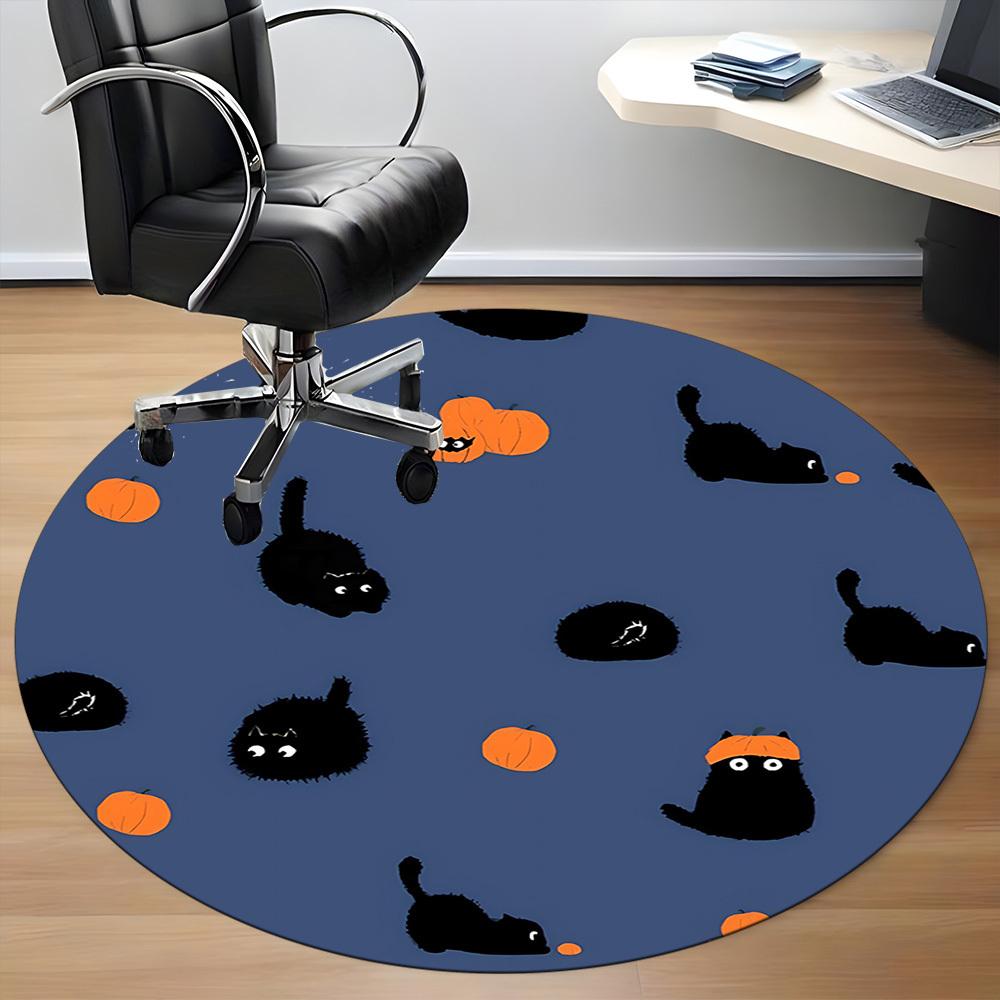 1pc Pumpkin Cats Office Round Area Rug, Under Office Chairs Bedroom Living Room Home Decor, Room Deco, Available in Various Sizes