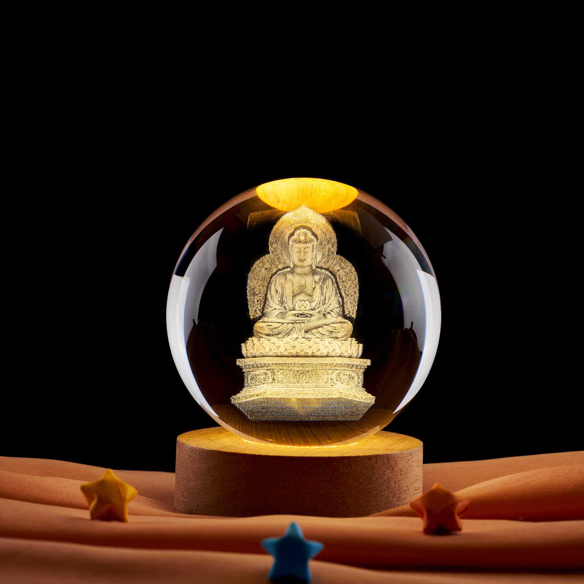 Amitabha Buddha 3D Engraved Crystal Ball Night Light for Dreamy Sleep