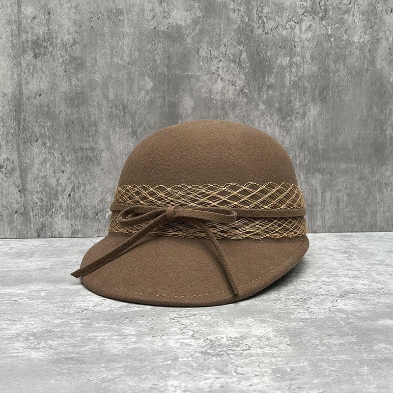 

Wool Equestrian Cap French Retro Black Elegant Celebrity Bow Cap Ladies British M（56-58cm）