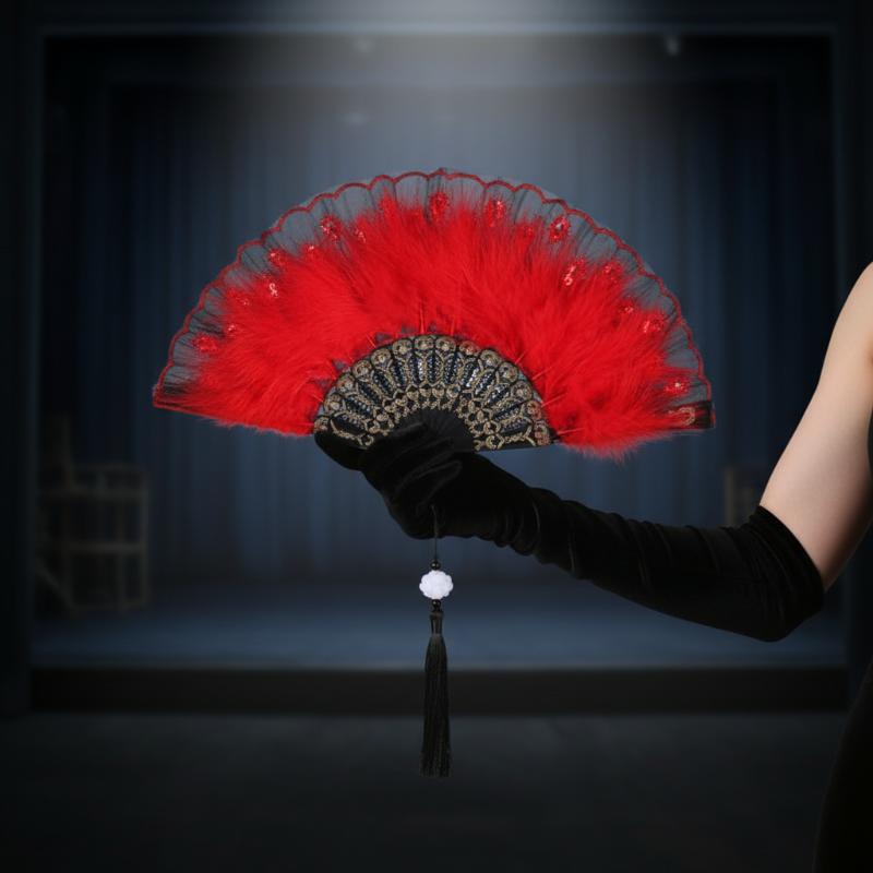 Japanischer Stil Vintage Faltbarer Handfächer, Feder Faltbare Fächer für Damen, Partygeschenke & Heimdekoration