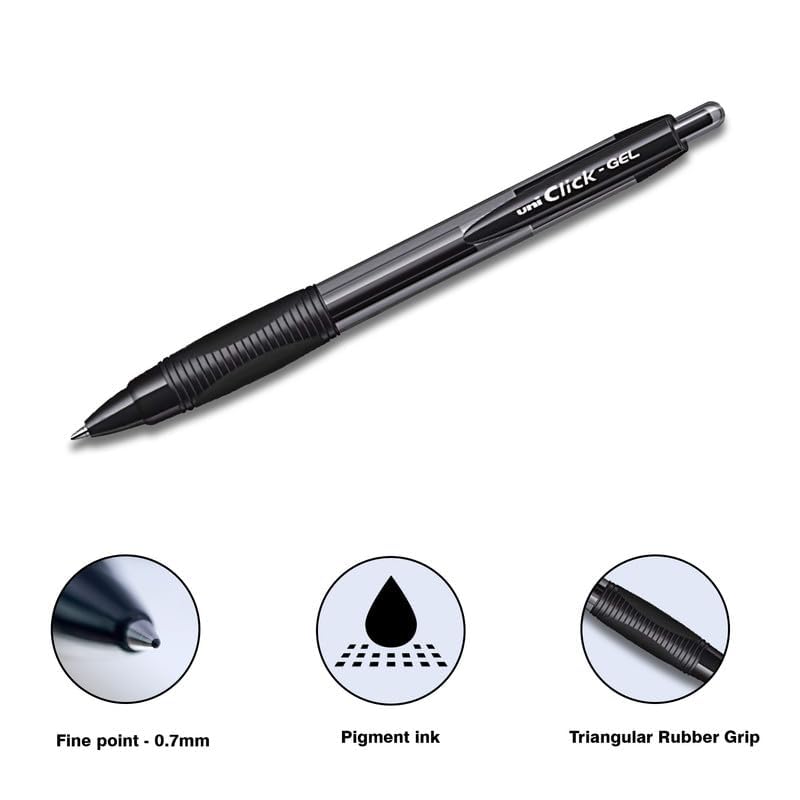 Uni-ball Click Gel XSGR7 0.7mm Retractable Gel Pen Black Ink Pack of 1 x 12pens for Smooth Writing