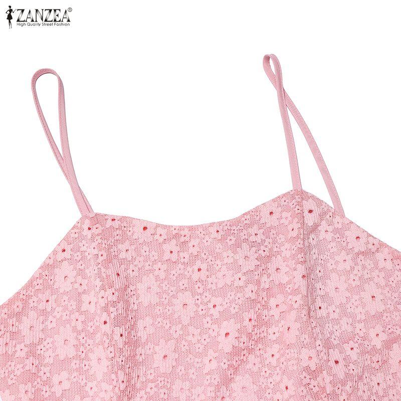 ZANZEA  Women Shawl Blouse and Sleeveless Slip Lace Dress Casual Two Piece Sets