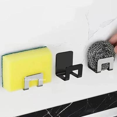 Stainless Steel Kitchen Sink Sponge Holder Tray Drainer Rack Self Adhesive Hook Sink Storage Holder Kitchen Accessories