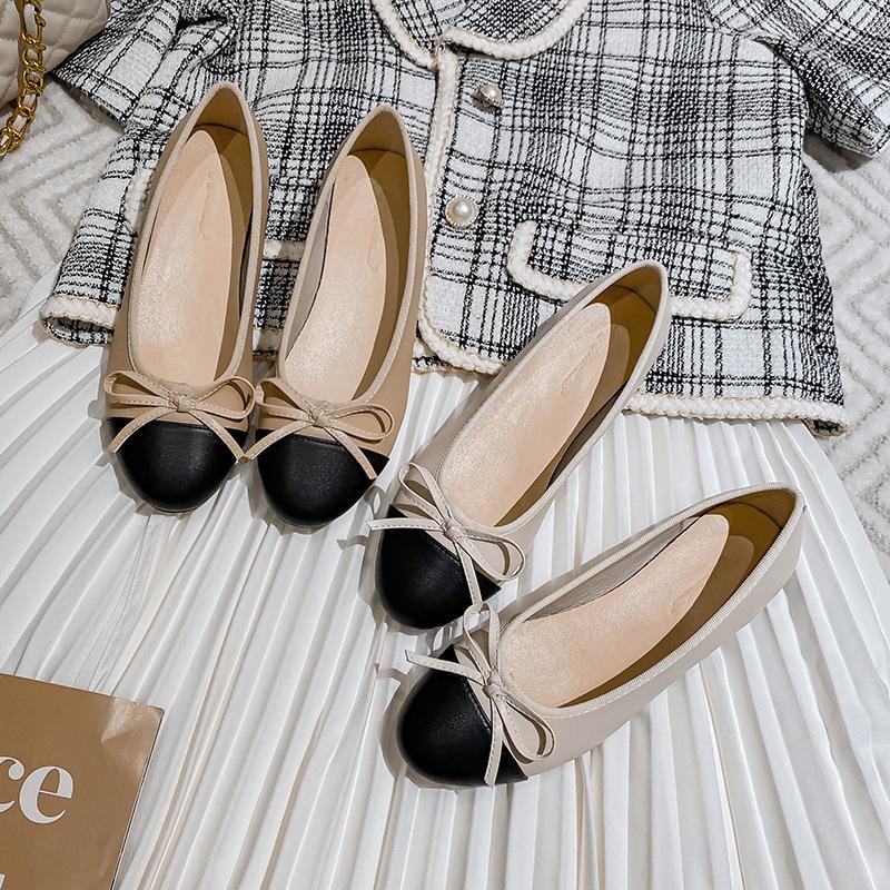 Fashion Round Toe Bow-knot Ballet Flats Woman Genuine Leather Ballerina Shoes Women 2025 Loafers Mixed Colors Moccasins Plus Size 34-43