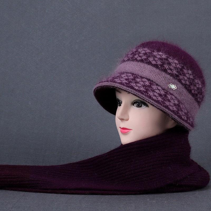 Autumn and winter middle-aged big eaves mother fisherman hat scarf piled thickened warm fashion wool knitted hat women