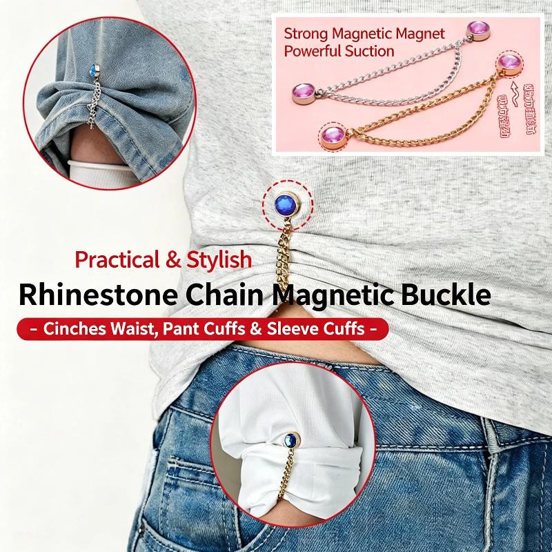 2 stk. Strass Magnetiske Taljebælteclips Med Justerbar Kæde Til At Stramme Oversized Toppe