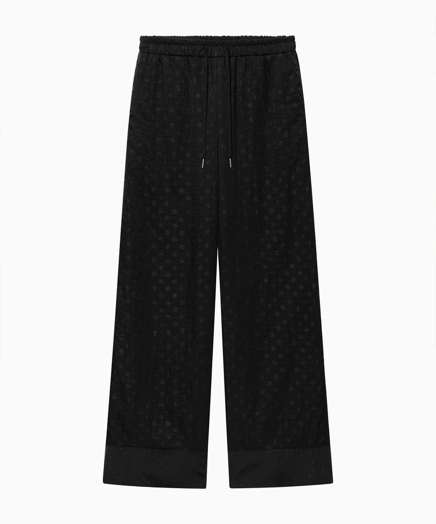 Dilleiopeu Polka Dot Color Block Wide Elastic Pants [Black]