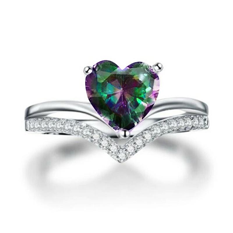 Huitan  Trendy Heart Cubic Zirconia Women Rings for Engagement Wedding White/Pink/Green/Colored Love Rings Eternity Jewelry