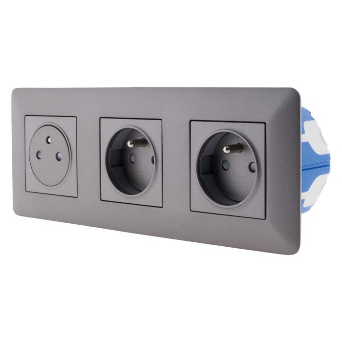 Triple prise affleurante artezo 2p+t + boîte - titanium - zenitech