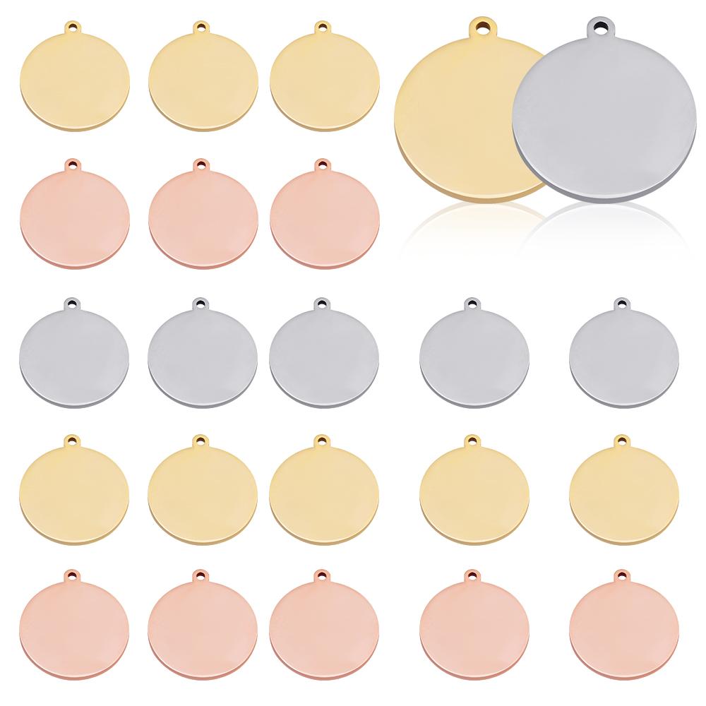 10pcs/lot Gold Plated Stainless Steel Blank Charms Round Disc Pendant Logo Stamping Tags For Jewelry Making DIY Necklace Supplie
