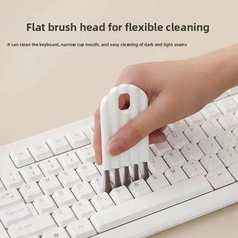 Multi-Purpose Cleaning Brush Keyboard Gap, Cup Lid, and Bottle Cap Cleaner Plastic, White/Gray
