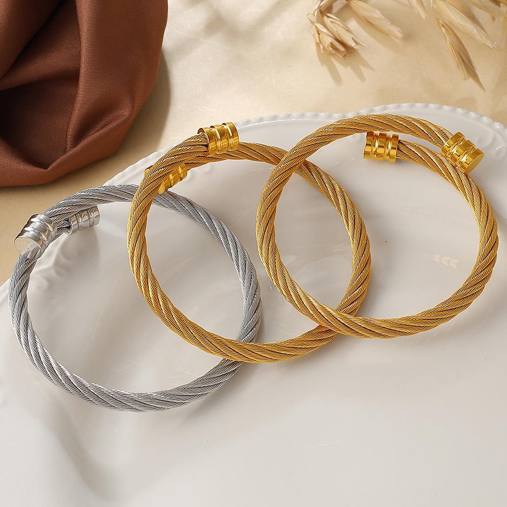 Light Luxury Adjustable Steel Wire Bangle, 18K Gold Plated Stainless Steel Minimalist Open Cuff for Women & Men