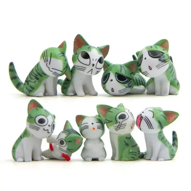 9Pcs/Set Cartoon Grey Sweet Cat Action Toy Figures 2-3CM