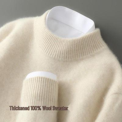 Herrenpullover aus dicker reiner Wolle, halber Rollkragen, Business Casual Pullover, lockerer Strick.