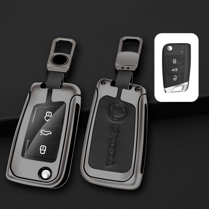CAPR9 Zinc Alloy Car Folding Remote Key Fob Case Cover Holder Shell For Skoda Octavia A7 Kodiaq Karoq Keychain Accessories Protector