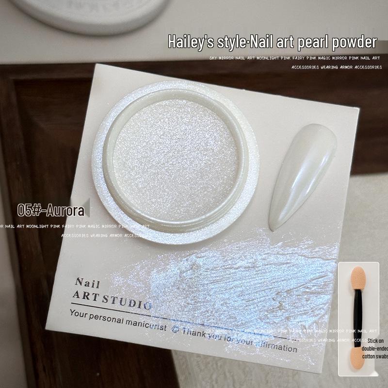 Hailey Lux Satin Pearlescent Pearl Powder Manicure: White Moonlight Bridal Nails