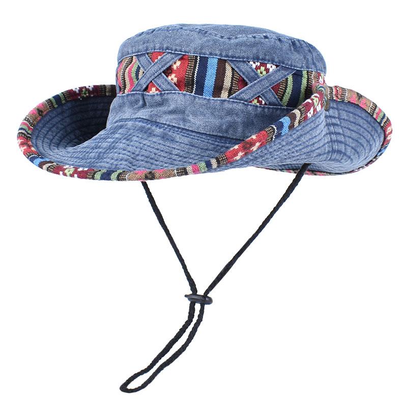 2026 Summer Bucket Hat With Wind Rope Women Man Vintage Beach Sun Fishing Hats Outdoor Hiking Bob Panama Summer Fisherman Caps