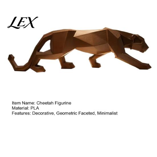 Geometric Cheetah Sculpture 3D Printed Figurine, Compact Faceted Sculpture, Durable Matte Leopard Statue Minimalist for Home Office Decor Gift
