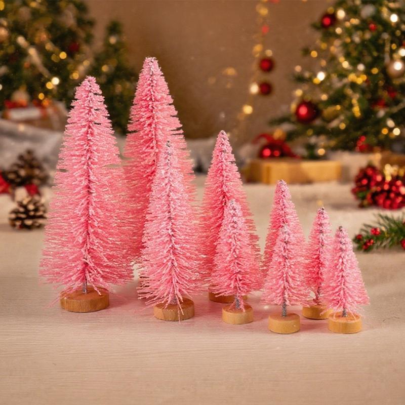 Artificial Mini Wooden Christmas Tree Pink Blue Green White Gold Tower Pine Small Sisal Christmas Tree Tabletop Ornament Decor