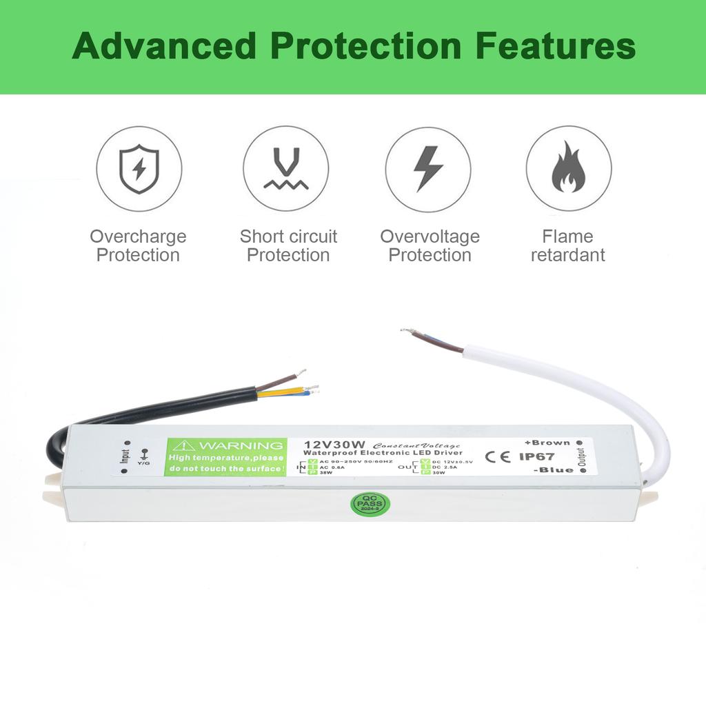 LED Driver Waterproof IP67 Switch Power Supply Transformer Adapter AC 90V-250V to DC 12V 50W Low Vol
